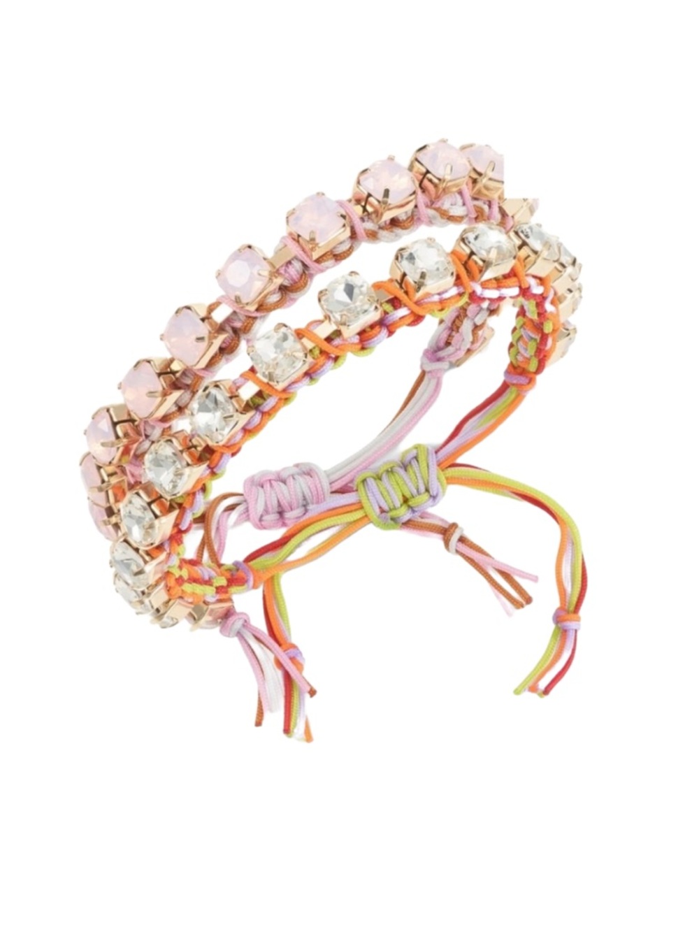 On 34th Gold-Tone 2-Pc. Set Color Crystal Cord Slider Bracelets NEW